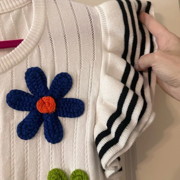 BiBi White Sweater with Colorful Floral Accents - Picture 3 of 4